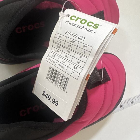 NEW Crocs Classic Puff Moc Slip Moccasin Dragon Fruit Kids Youth Girls 13 CHILD - Picture 8 of 9